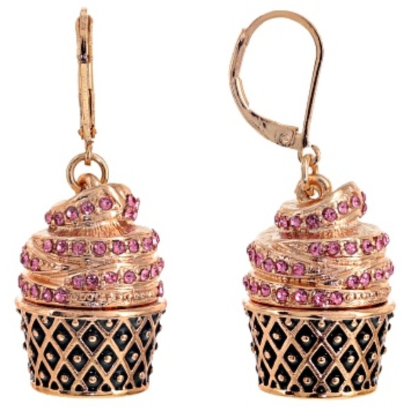 JTV Jewelry - Pink and Black Enamel Rose Tone Cupcake Earrings!